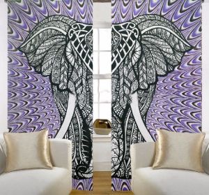 Bohemian Elephant Print Indian Mandala Window Curtain