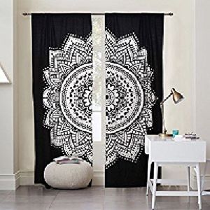 Indian Mandala Black Ombre Print Home Decorative Window Curtain