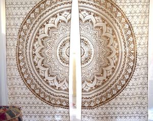 Indian Mandala Brown Ombre Print Wall Curtain