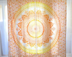 Yellow Orange Ombre Print Indian Mandala Window Curtain