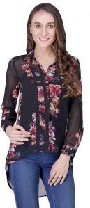 Multi Floral Print Dipped Hem Shirt