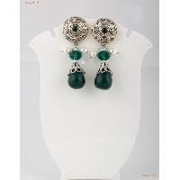 Fashion Jewellery Earrings - Emerald green drop with a silver touch