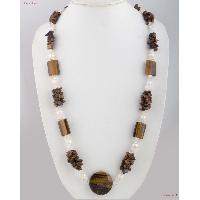 Fashion Necklaces - white Opal & Andalusite stone woven