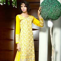 Yellow Pakistan Lawn Embroidered Dress Material