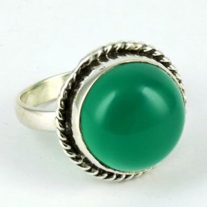 Sterling Silver Rings (Green Island Round Green Onyx Engraving 925)