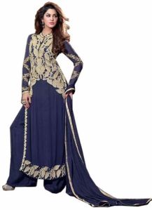 D1040 Blue Semi Stitched Georgette Embrodary