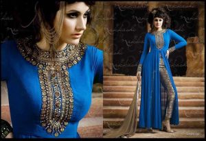 Georgette Embroidered Blue Anarkali Type Suit