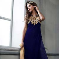 D1120 Georgette Embrodary Work Blue Semi Stitched Anarkali type Suit