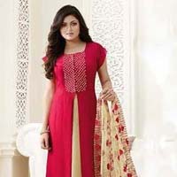 D1150 Georgette Embrodary Work Red Semi Stitched Anarkali type Suit