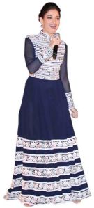 Fs2050 Georgette Embrodary Work Blue Semi Stitched Anarkali type Gown