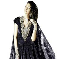 FS2330 Georgette Embrodary Work Black Semi Stitched Anarkali type Suit