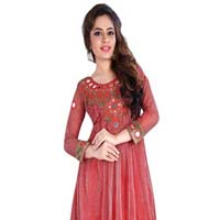 Fs2390 aryadress red Shiney net embrodary work  anarkali type suit