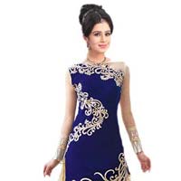 Georgette Embrodary Work Blue Semi Stitched Anarkali Suit