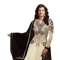 FS1350 Georgette Embrodary Work White Semi Stitched Anarkali Suit