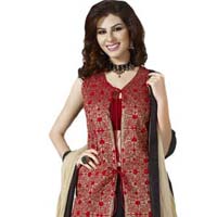 Fs1790 Georgette Embrodry Work Red&balck Semi Stitched Anarkali Suit