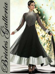 FS1420 Georgette Net Embrodary Work Black Semi Stitched Anarkali Suit