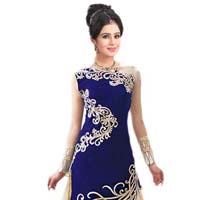 FS41020 Velvet Embrodary Work Blue Semi Stitched Anarkali Suit