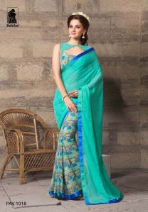 AQUA GREEN DIGITAL PRINTED GEORGETTE PARTY WEAR SAREE