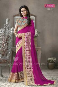 DESIGNER EMBROIDERED MAGENTA FAUX GEORGETTE PARTY WEAR SAREE