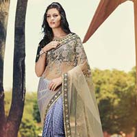 DESIGNER EMBROIDERED NET & SATIN JACQUARD PARTY WEAR SAREE