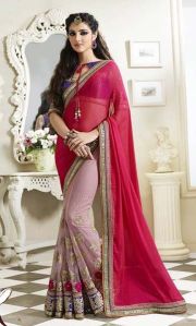 Red & Pink Net Party Wear Saree