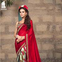 RED & CREAM PRINTED GEORGETTE PARTY WEAR SAREE