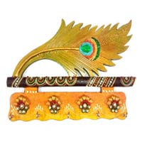 Wooden And Paper Mache Morepankhi Shape Key Holder With Kundan Work