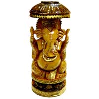Wood Hand Carved Ganesh with a Chatri