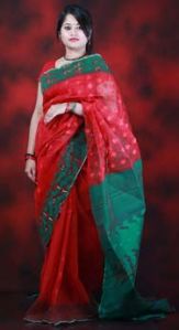 Deep Red Dhakai Jamdani Sarees