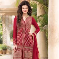 Red Semi Stitched Straight Suits