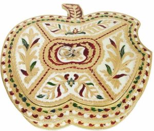 APPLE SHAPED HAND-MADE MEENAKARI DECORATIVE PLATTER/ DRY-FRUIT BOX/ CH