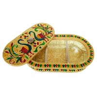 CAPSULE SHAPED HAND-MADE MEENAKARI DECORATIVE PLATTER/ DRY-FRUIT BOX/