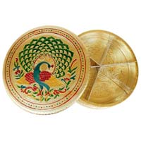 Round Peacock Shaped Hand-made Meenakari Decorative Platter