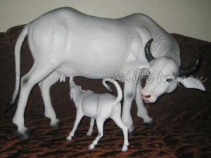 Handicraft Leather Cow with Calf Sculpture