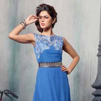 Shonaya Blue Colour Embroidered Georgette Stitched Kurti