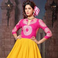 Shonaya Pink & Yellow Colour Embroidered Georgette Stitched Kurti