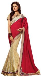 Beige Colour Georgette Embroidered Sarees