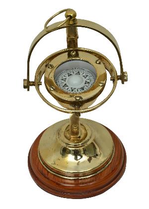 brass plated gimbaled table brass compass