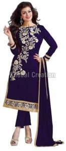 Blue Colored Embroidered Straight Suit