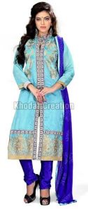 SkyBlue Embroidered Straight Suit