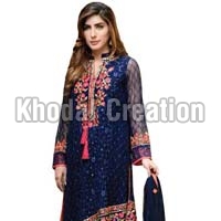 stylish blue colored Embroidered Straight Suit