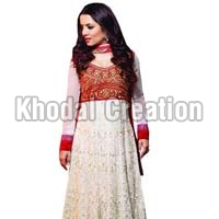 White and red colored Anarkali Suit