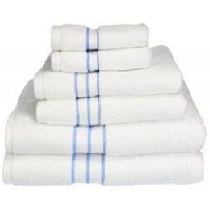 Blue Striped White Cotton Hotel Towels