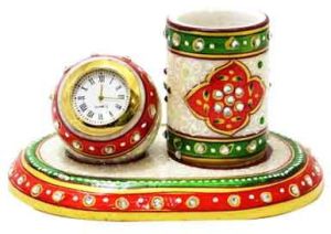 Marble Decorative Watch and Pen Stand Set