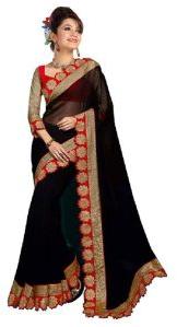 Designer Black Colour Lace Border Georgette Saree with Blouse MFS-1