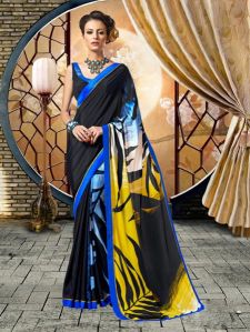 Black & Blue Printed Saree