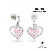 Pink Heart Shaped Diamond Earrings