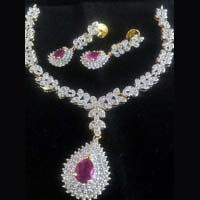 Copper base American Diamond cubic zircon gold plating neckleace set