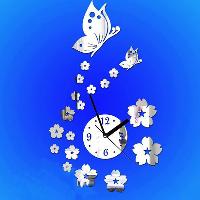 Butterfly and Flowers Design 3D Mirror 20pcs DIY Wall Clock-LaserCraft