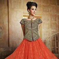 Artistic orange designer lehenga choli with heavy worked blouse